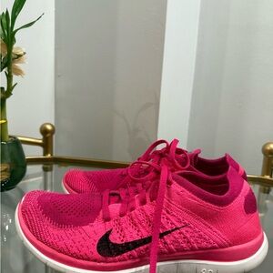 Nike Pink Flyknit Athletic Shoes with Sock-Like Collar